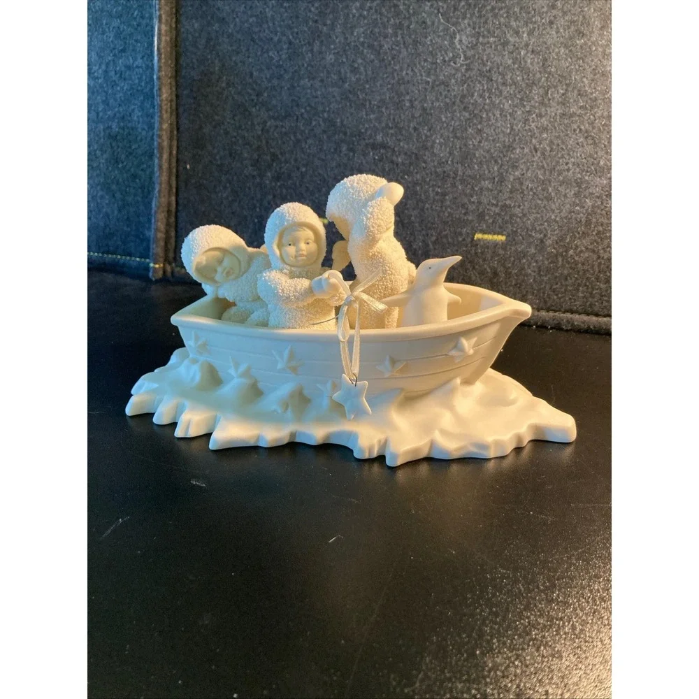 Department 56 Snowbabies Boat with Penguin Porcelain Figurine Star Detail